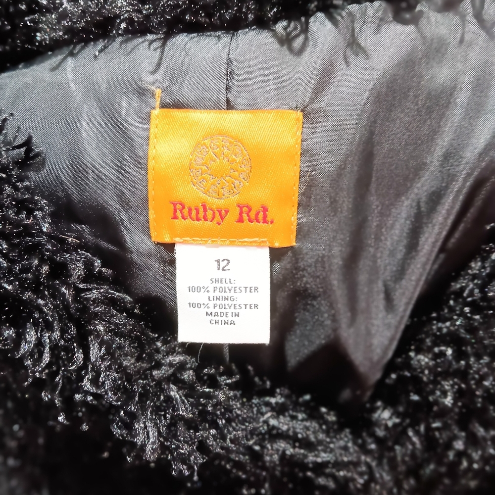 Ruby Rd Size 12 Black Fuzzy Teddy Sweater Euc - image 4